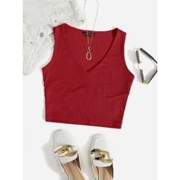 SHEIN Solid Rib-knit Crop Tank Top Red Size M - Picture 1 of 6